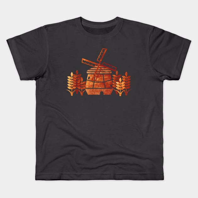 Windmill & Wheat Kids T-Shirt by CleanRain3675